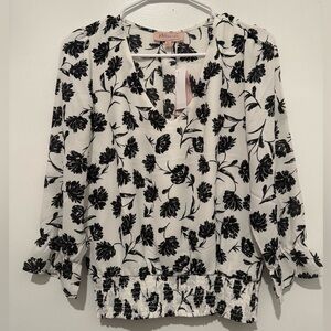 NWT philosophy cream/black floral blouse
